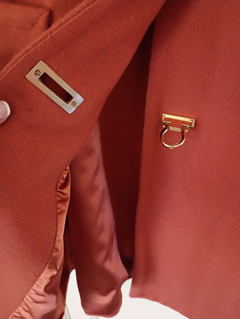Womens Orange Wool-Blend Toggle Coat.Pit To Pit 19" - Picture 5 of 10
